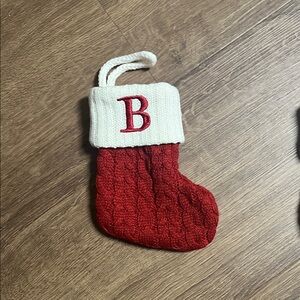 Red and White Knit Mini Christmas Stocking with B Initial